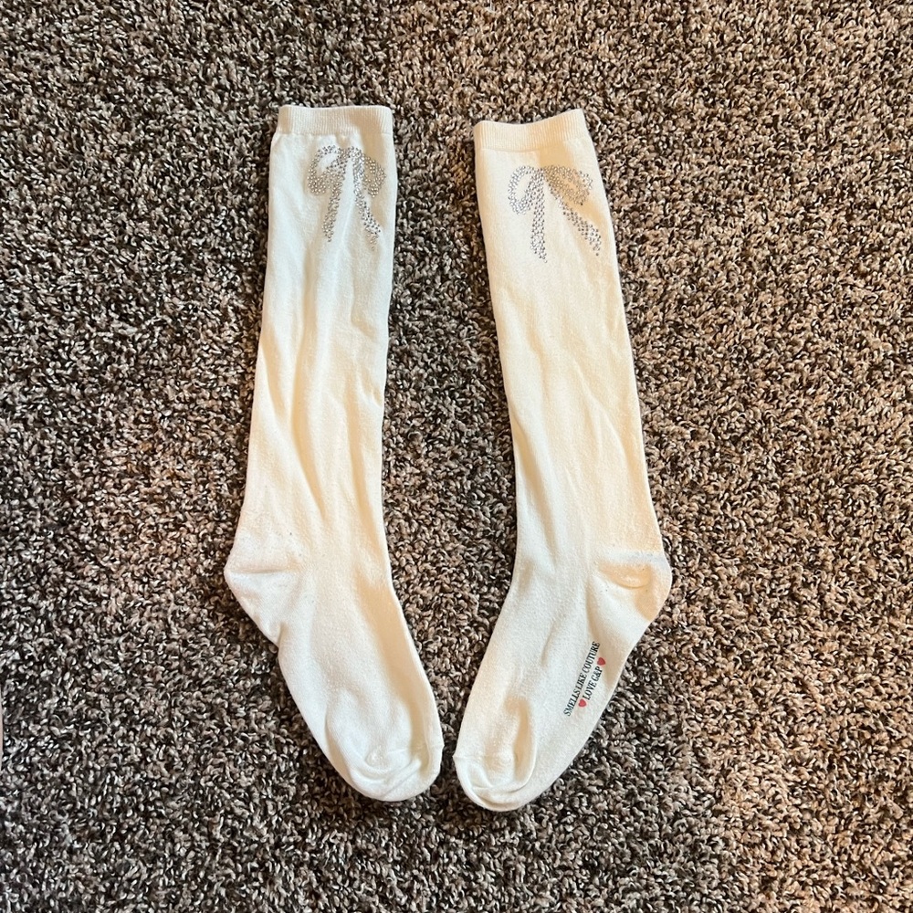 Juicy couture ivory jewel bow socks